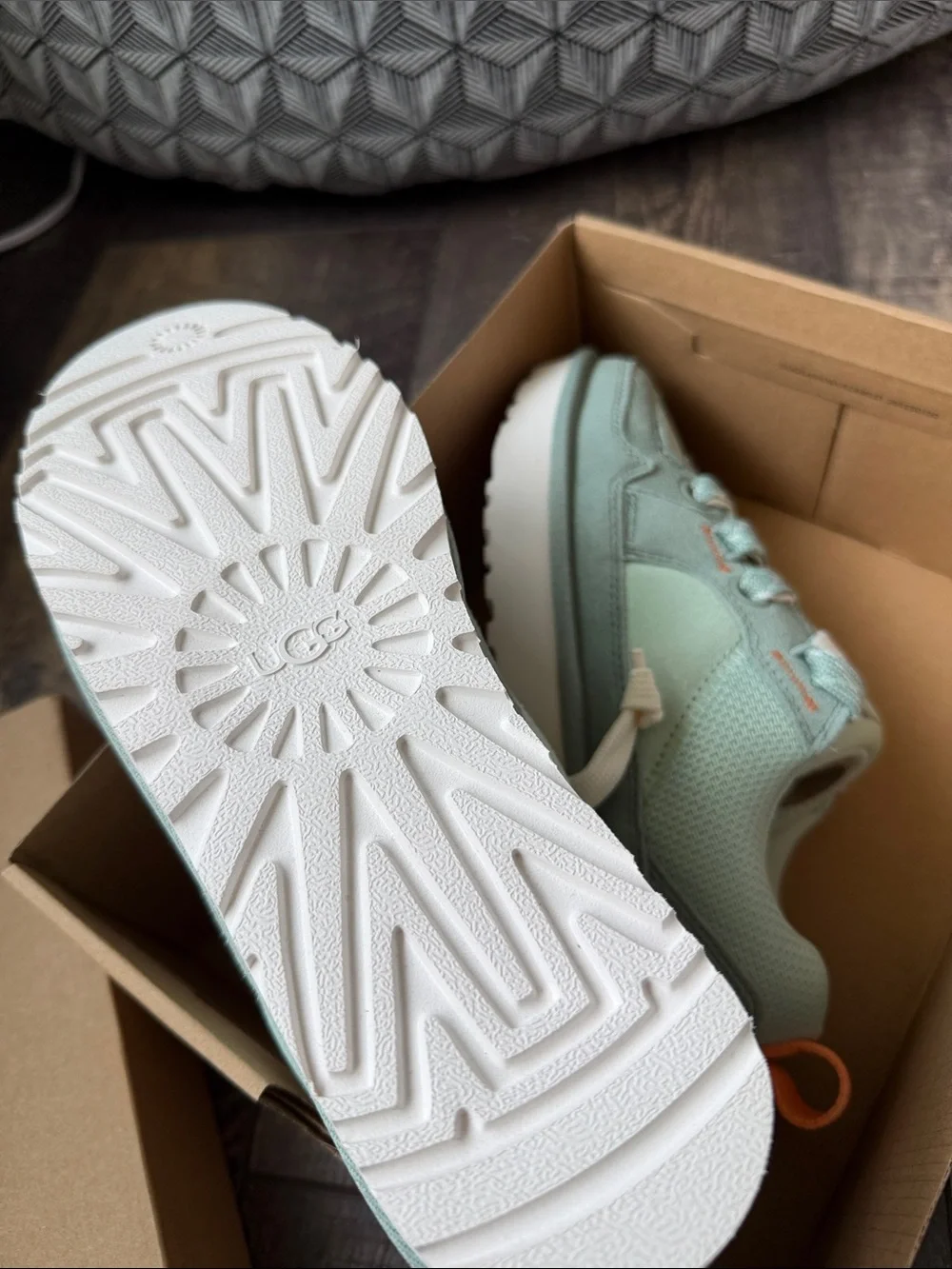 UGG women’s Mint Green and Peach Accent Lace-Up Sneakers - Picture 6 of 10